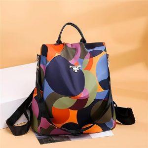 Trendy Colorblock Backpack Purse, Geometric Pattern Daypack, Casual Two-way Shoulder Bag, Fashion Travel Schoolbag