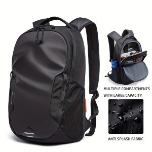 Men's Solid Colour Large Capacity Zip Up Backpacks, Waterproof Casual Durable School Bags For Men's Outdoor Activities