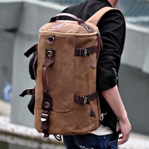 1pc Men's Canvas Travel Backpack, Large Capacity Outdoor Casual Cylinder Bag