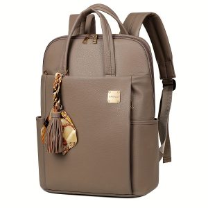 Kamlui Men's And Women's Fashionable Slim Fit Travel Backpack -15.6-inch Casual Day Bag Nurse Backpack, Suitable For Weekends, Business, And Hiking (brown PU Leather)