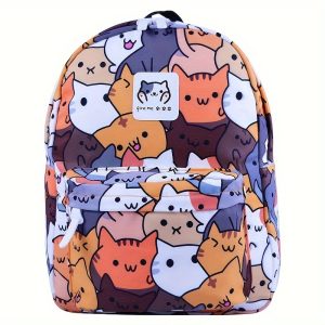 1PC Cute Cat Print Backpack, Fashion and Casual Nylon Backpack, Honeycomb Air Cushion Burden Reduction Design, Used in Multiple Scenarios Such as Going Out, Shopping, Etc.