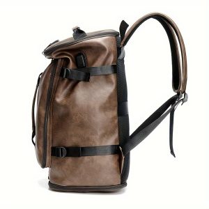 Men's Large Capacity Backpack Multi-functional Portable Travel Bag Trendy Lightweight PU Leather Bucket Backpack With Shoe Space For Outdoor Sports Travel